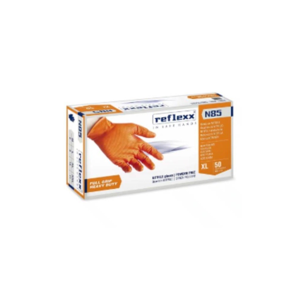 Reflexx N85 ORANGE MEDIUM  50 pz. Guanti NITRILE Arancione FULL GRIP