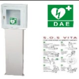 Teca da INTERNO - versione completa di piantana di supporto e allarme cartello DAE e cartello SOS-VITA inclusi.
